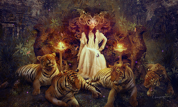 Fantasy Canvas Prints - The Tiger Temple Canvas Print by Cassiopeia Art