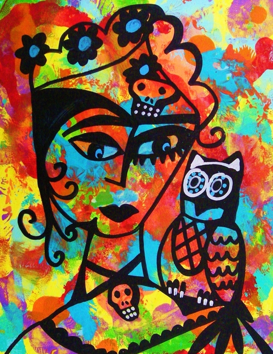 day of dead skull art. Frida Day of the Dead Owl