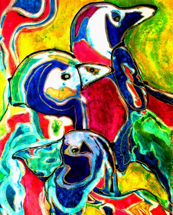 Penguins in Color Painting - Penguins in Color Fine Art Print