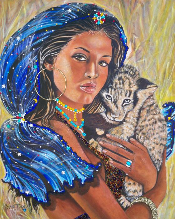 339 Girl with Lion Cub Painting  - 339 Girl with Lion Cub Fine Art Print