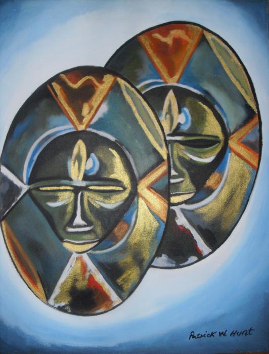 african masks paintings. African Double Mask Painting