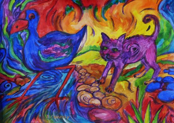 Blue Pukeko And Pink Pussy Cat