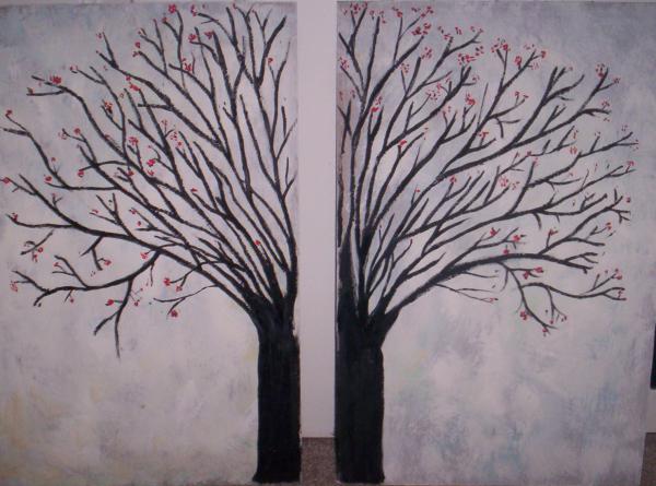 tree paintings, black paintings, white paintings, red paintings, 