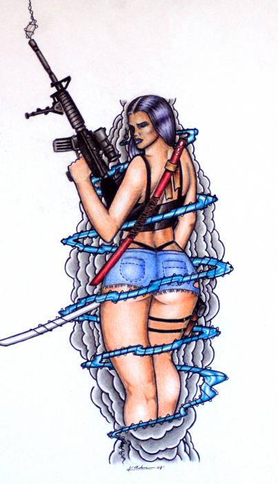 pinups tattoos. Comic style Pin-up Tattoo Idea