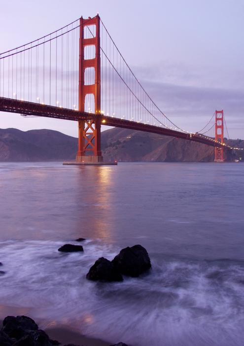 the golden gate bridge pictures. Golden Gate Bridge at dusk