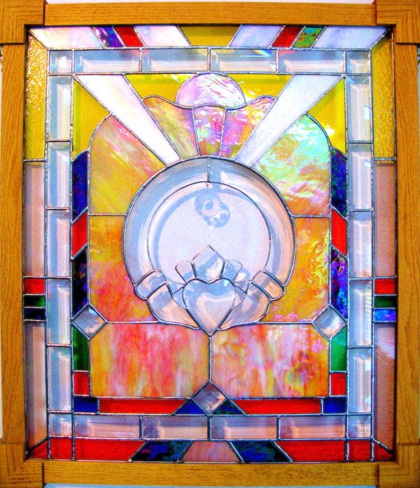 Irish Claddagh Original Stained Glass Panel Glass Art by Cheryl Brumfield 