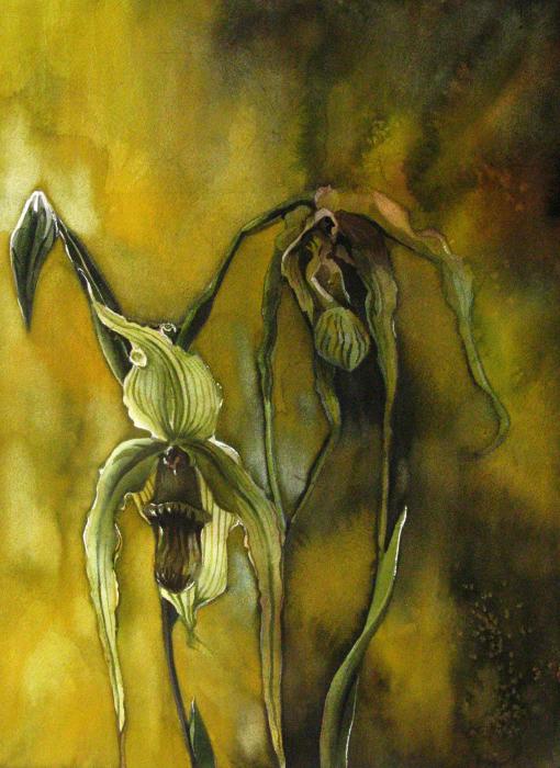 Lady Slippers With Yellow Painting  - Lady Slippers With Yellow Fine Art Print