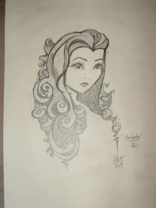 MoonLocks Drawing by Julie Farney. Tags: long curly hair drawings, 