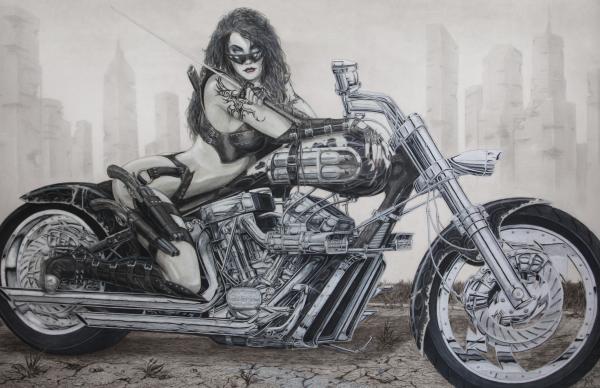  harley davidson drawings, motorcycle drawings, femme fatale drawings, 