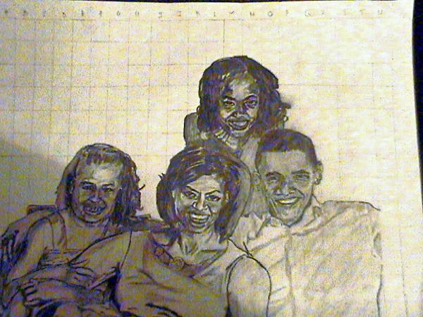 Obama And Family Drawing by Olusegun Balogun