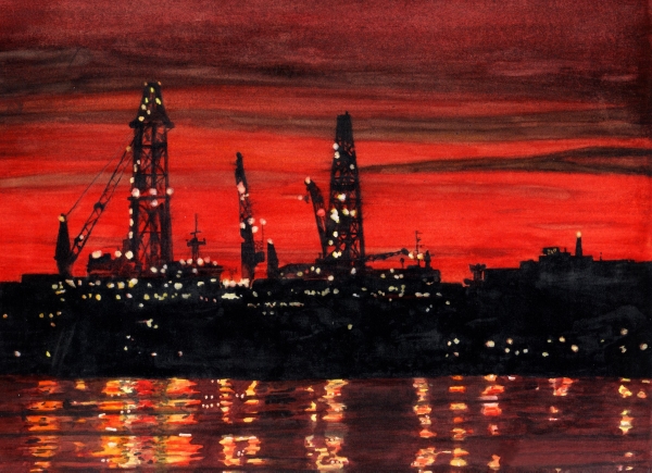 cityscape paintings, night scene paintings, sunset paintings, 