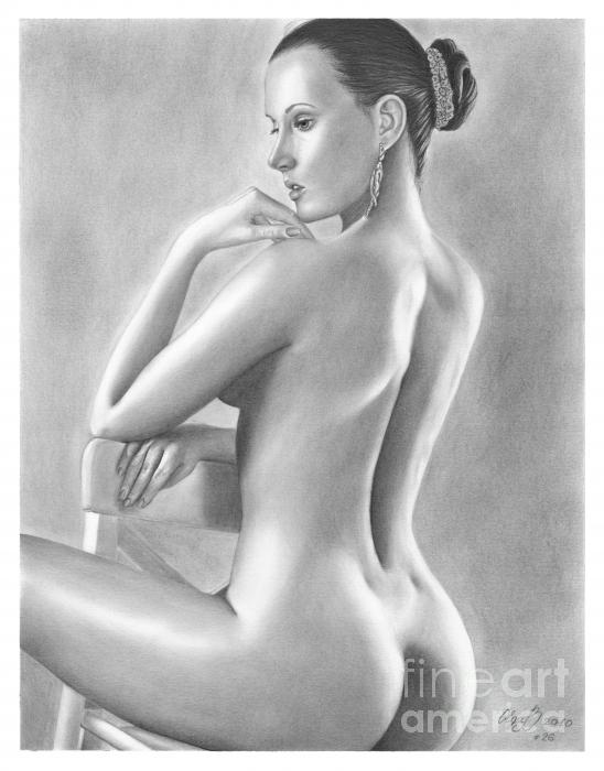 Original Pencil Drawing Nude Woman By Olga Bell Greeting Card