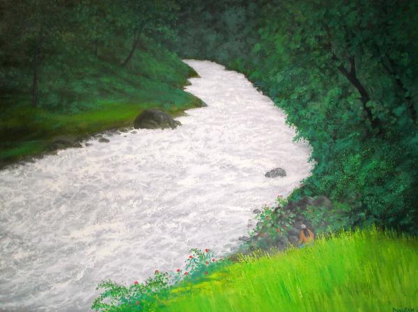 Raging River - Painting on oil canvas by Priyadarshi Gautam