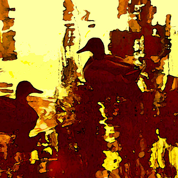 Ducks On Red Lake 3 Painting