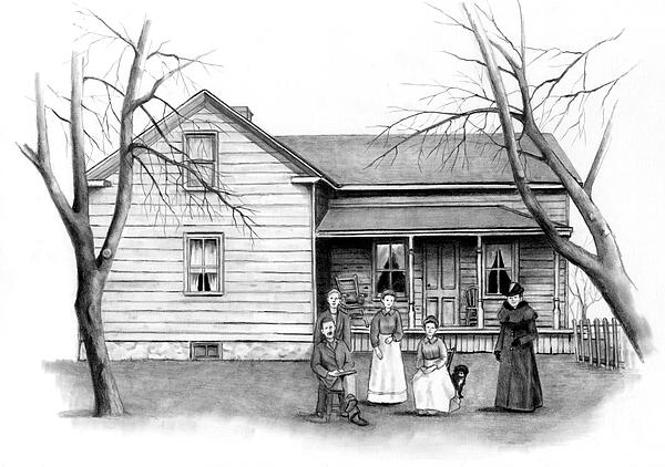 Vintage Farm House With Family Drawing by Joyce Geleynse