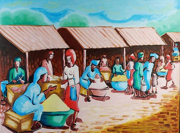Market Scene Painting by Olawale Babatunde