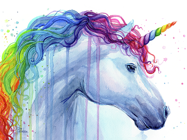 Rainbow Unicorn Watercolor Painting by Olga Shvartsur