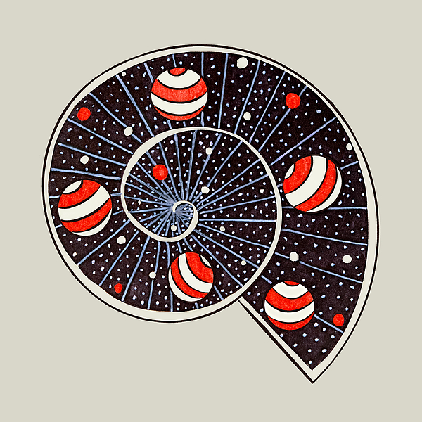 Spiral Galaxy Snail With Beach Ball Planets #2 Drawing by Boriana Giormova