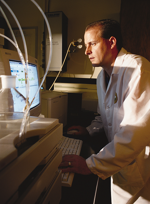 A Caucasian Chemist Analyzes Data On A Computer Screen While Standing In A Laboratory Photograph by Photodisc A Caucasian Chemist Analyzes Data On A Computer Screen While Standing In A Laboratory Photograph by Photodisc