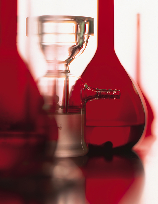 A Series Of Red Flasks And Beakers Stand On A Shiny Table With A White Background Photograph by Photodisc A Series Of Red Flasks And Beakers Stand On A Shiny Table With A White Background Photograph by Photodisc