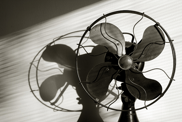 Antique Fan With Light Streaming Through the Window Blinds. Photograph by Edmund Lowe Photography