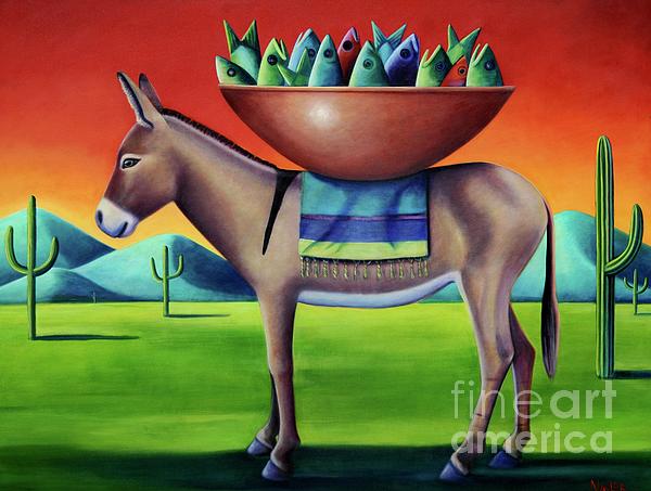 Donkey Painting - BURRO w /FISH by Mary Naylor