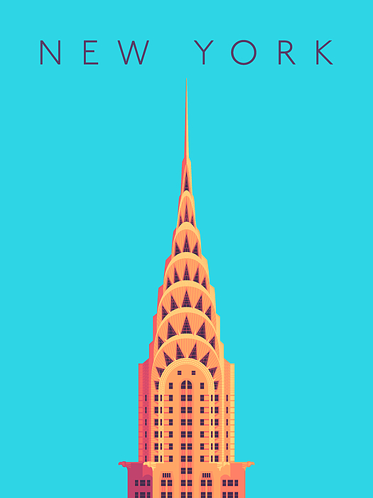 Chrysler Building Digital Art - Chrysler Building Minimal - Text Cyan by Organic Synthesis