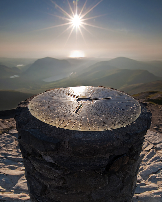 Circular plate on top of Snowdon Mountain summit trig point, Wales, UK Photograph by John Finney Photography