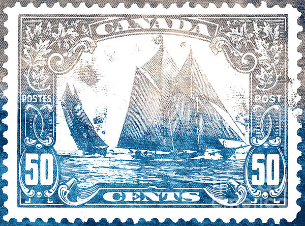 50 Cent Drawing - Classic Bluenose Canadian stamp by Mounir Khalfouf