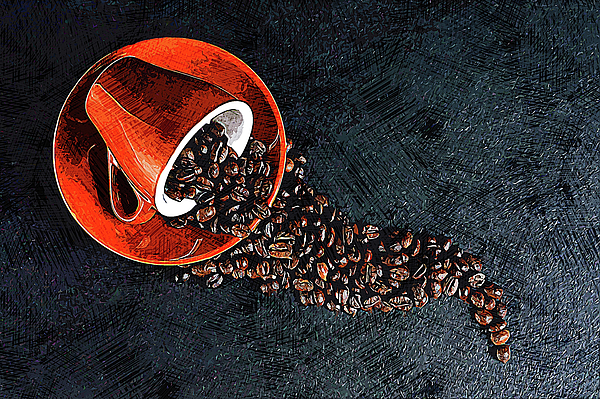 Coffee Painting - Coffee Beans - Red Tea Cup by Art Market America