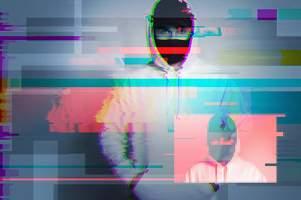 Creative image with anonymous hacker with glitch and interference effects Photograph by Jun