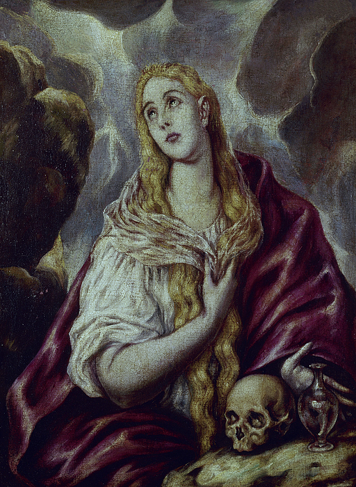EL GRECO -school-. THE PENITENT MAGDALENA - 17TH CENTURY - SPANISH MANNERISM. EL GRECO ESCUELA. Painting by El Greco -1541-1614-
