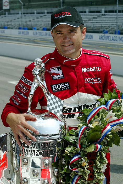 Gil de Ferran poses with Borg-Warner Trophy Photograph by Robert Laberge