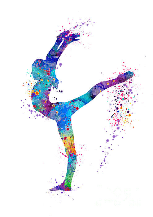 Girl Gymnastics Watercolor Silhouette Digital Art by White Lotus