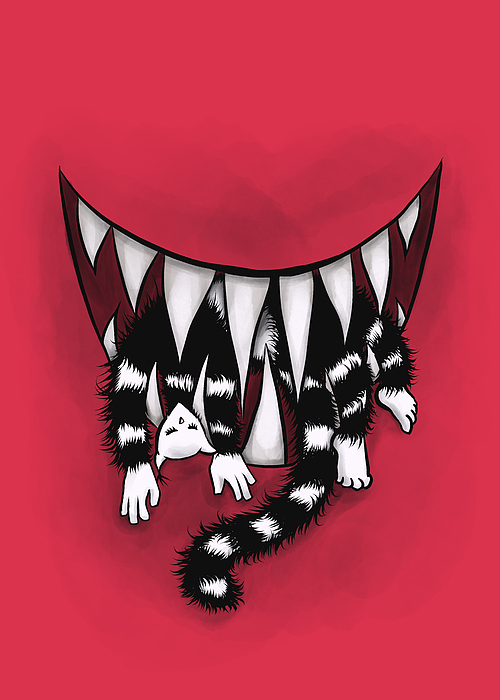 Jaws Digital Art - Horror art cat and teeth by Boriana Giormova