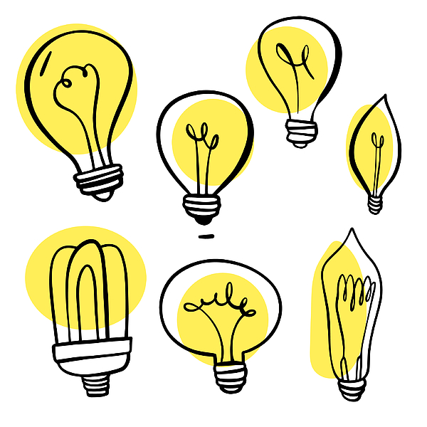 Light bulbs hand drawn collection Drawing by Calvindexter