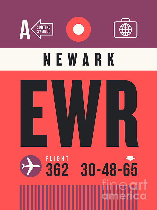 Newark Digital Art - Luggage Tag A - EWR Newark USA by Organic Synthesis