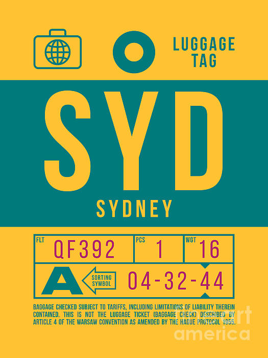 Airport Digital Art - Luggage Tag B - SYD Sydney Australia by Organic Synthesis