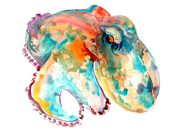 Octopus Painting - Orange Turquoise OCtopus by Suren Nersisyan