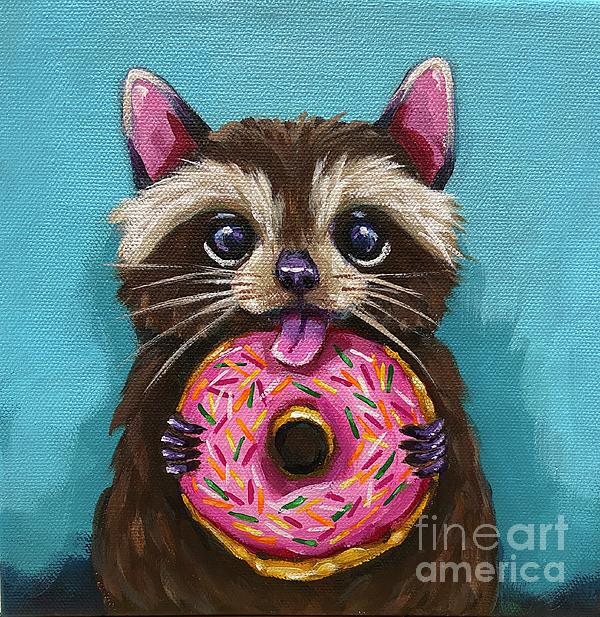 Raccoon Breakfast Painting by Lucia Stewart