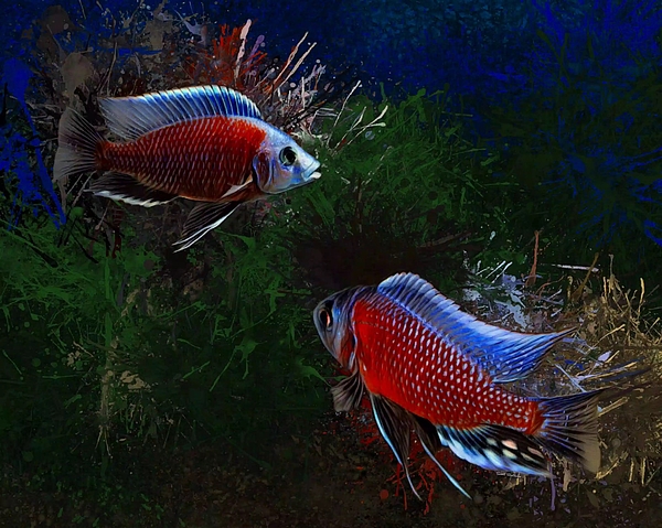 Fish Digital Art - Red Fin Kadango Cichlids by Scott Wallace Digital Designs