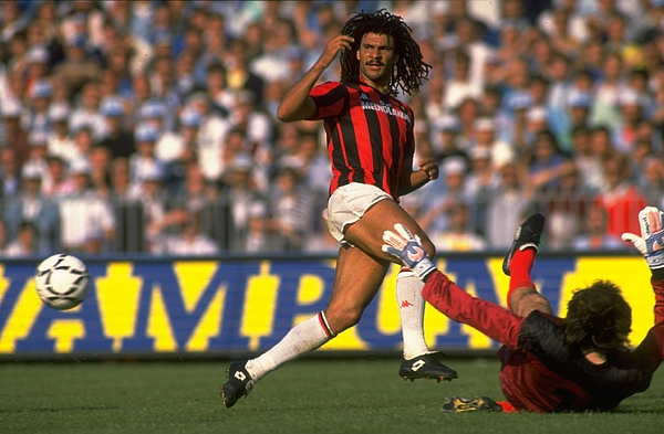 Ruud Gullit of AC Milan races to intercept the ball Photograph by Getty Images
