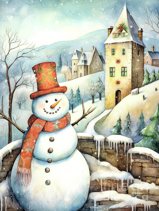 Snowman with a View Digital Art by Jutta Maria Pusl