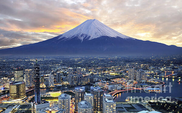 Sunset over Mount Fuji in Japan. Breathtaking Landscape