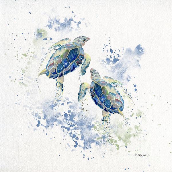 Swimming Together 5 - Sea Turtles  Painting by Melly Terpening