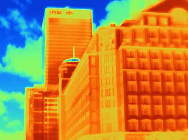 Thermal photograph of office blocks and skyscrapers at Canary Wharf, London, UK Photograph by Joseph Giacomin