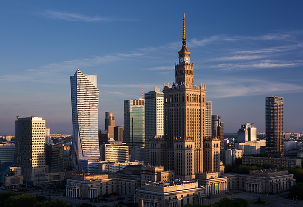 Warsaw skyline at sunrise Photograph by Jorg Greuel