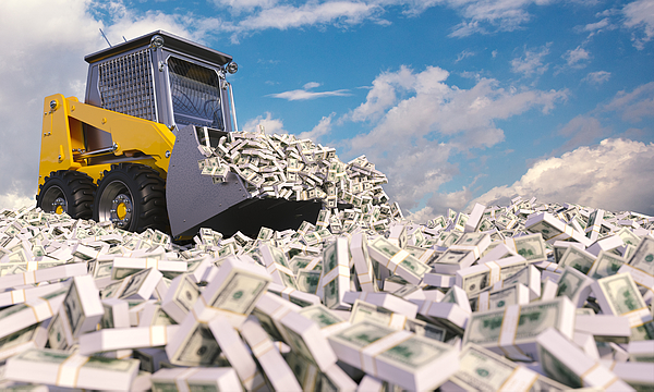 Yellow Bulldozer Making Its Way Through Piles Of Dollars. Photograph by Tiero