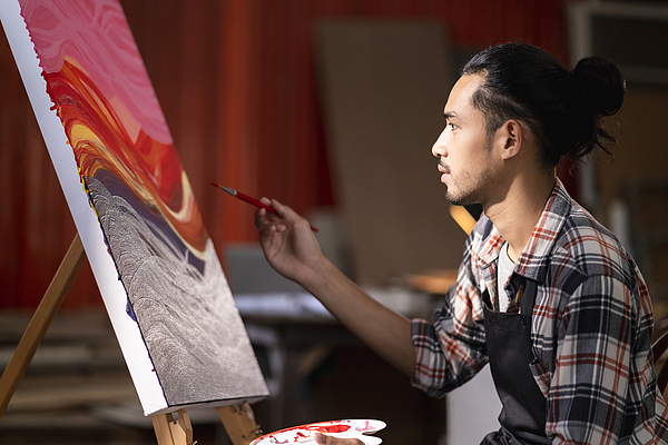 Young Asian Male Woman Paint Drawing Acrylic Color On Canvas At Studio Photograph by Somyot Techapuwapat