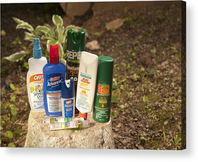 Insect Acrylic Print featuring the photograph Insect Repellent Lotions and Bug Sprays by Lokibaho